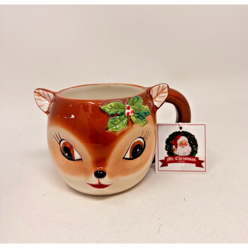 NWT ! HTF! Mr Christmas Reindeer Face Mug  16oz